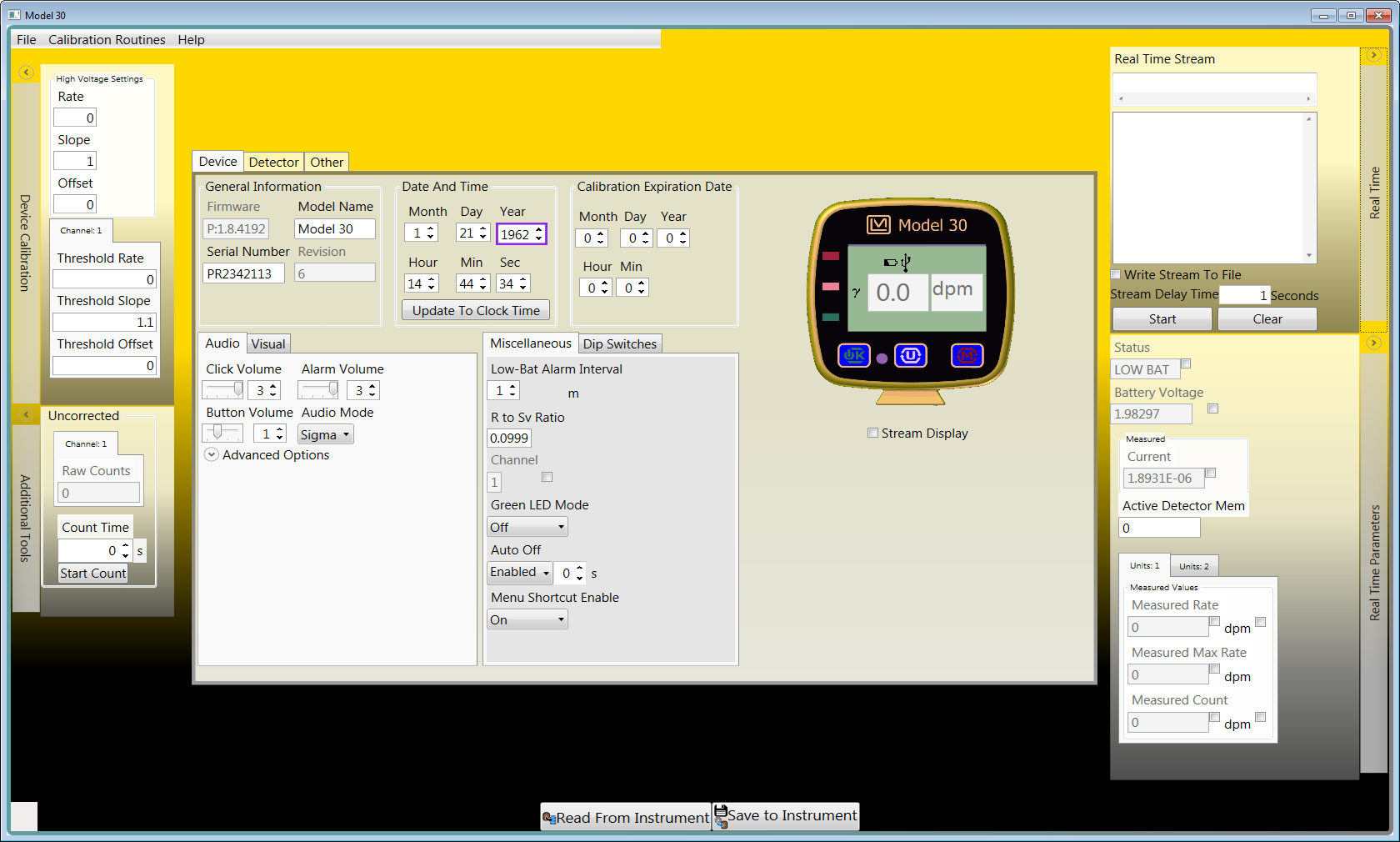 Lumic 1 Calibration Software Screenshot for Model 30 Family