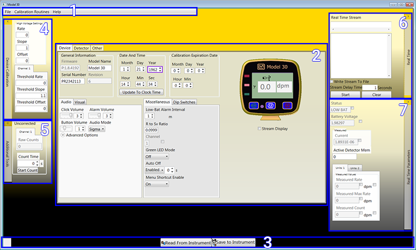 Lumic 1 - Main Screen with Sections Indicated